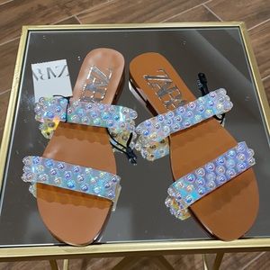 NEW!!! Zara Studded iridescent vinyl sandals